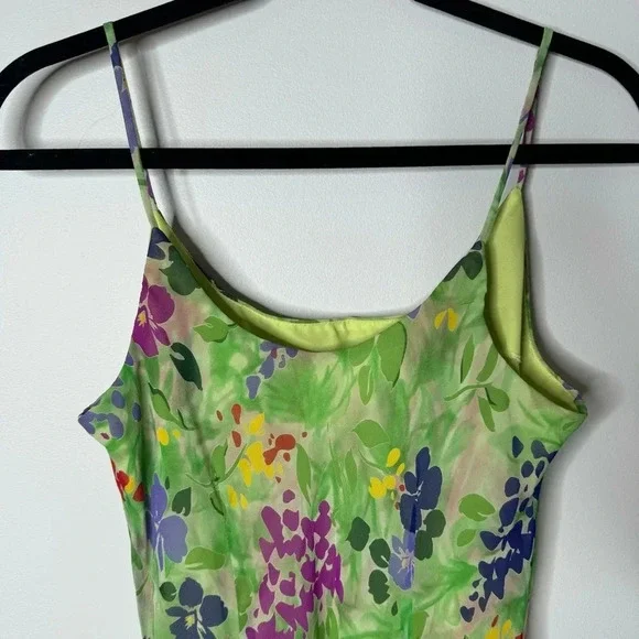 Vintage Green Floral Midi Slip Dress with Purple & Blue Accents - Picture 8 of 10